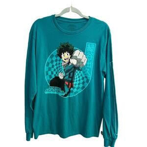 My Hero Academia Teal Green One for All Long Sleeve T-Shirt Size Medium M Anime